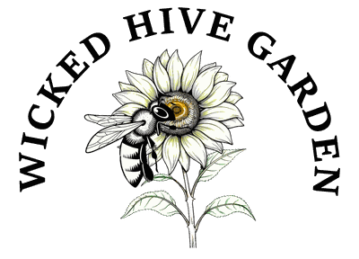 The Wicked Hive Garden logo: a honeybee on a sunflower.